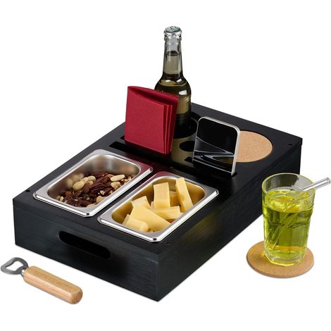 Bandeja para aperitivos de sofá con posavasos y portavasos (1/5)