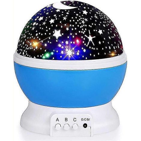 Veilleuse pour enfants avec projection lumineuse, rotation à 360°, motif étoiles romantiques, lampe de chevet, lumière d'ambiance (bleue) (1/5)