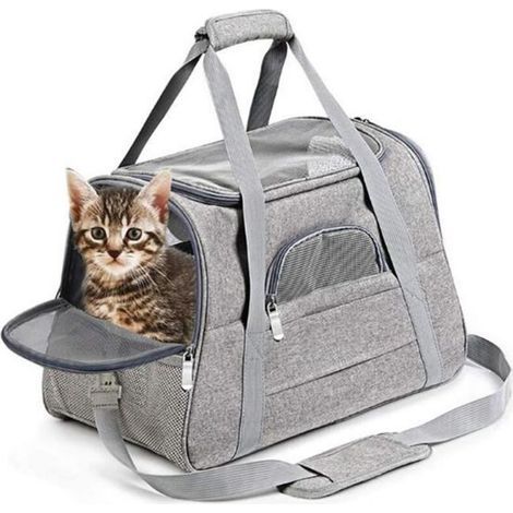 Bolsa transportadora para perros y gatos, tela Oxford (43x25x28cm, gris) (1/5)
