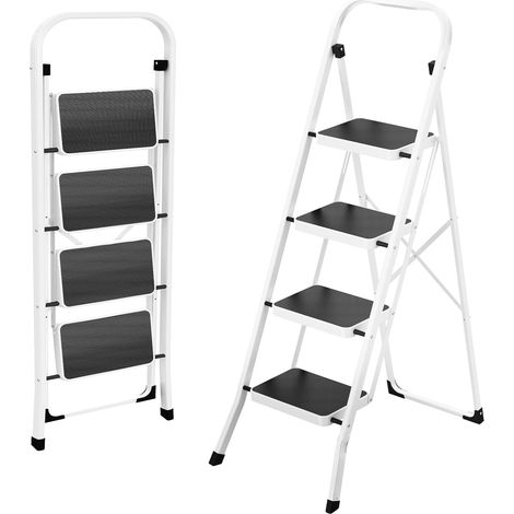 Escabeau 4 Marches Pliable, Escabeau Pliable en Acier Alliage, Antidérapant, Hauteur Max 94 cm, Charge 150 kg, sans Montage (1/5)