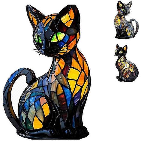 Lampe chat mosaïque, chat lumineux, lampe chat Tiffany, lampe chat vitrail, lampe chat, lampe chat Solymall (1/5)