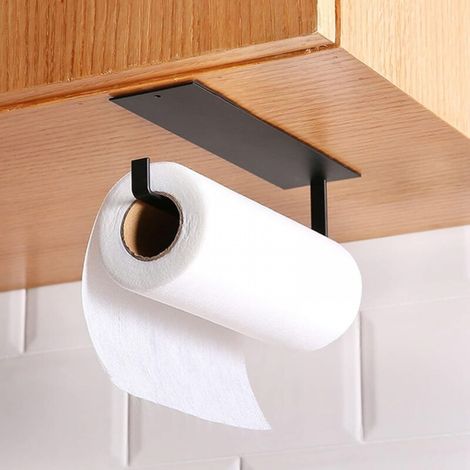 Noir-Porte Rouleau Papier Cuisine,Porte-Rouleau de Papier 304 en Acier au carbone, sans percage sur Mur Support de Papier en Acier  Adhésif 3M Autocollante pour Cuisine Toilettes Bains (1/5)