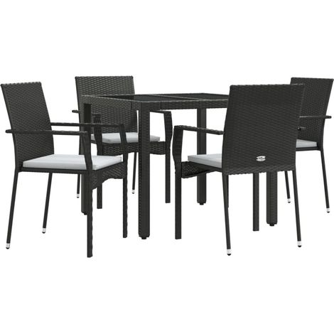 Conjunto de comedor de jardín de 5 piezas de mimbre de resina negra con cojines 020014875 (1/5)