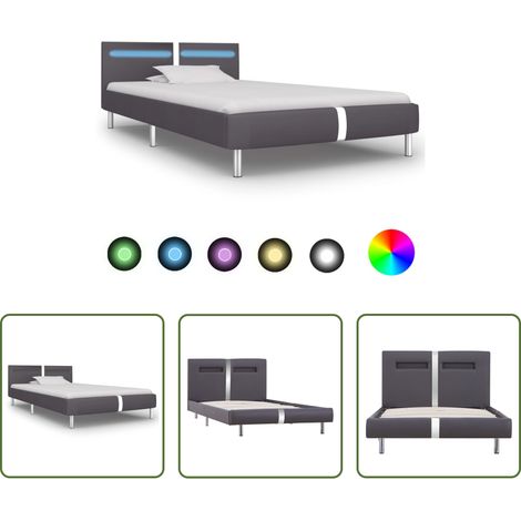 LED-Leiste - Bettgestell mit LED Grau Kunstleder 90x200 cm (1/5)