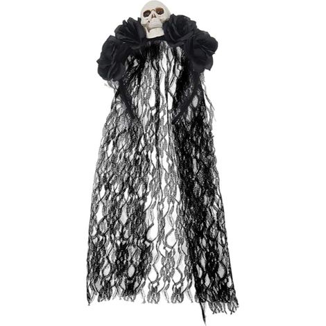 Velo di rose, velo da sposa gotico in pizzo rosa, copricapo, fascia per capelli, teschio, costume di Halloween, accessori per capelli (1/5)