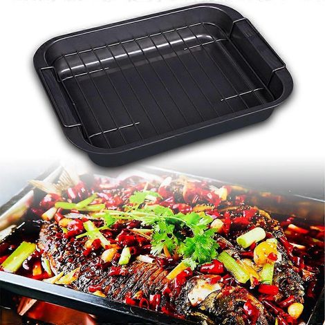 Poêle à griller antiadhésive pour poisson grillé, plaque de cuisson pour gâteaux, fromages, biscuits et pains avec grille, ustensile de cuisine (1/4)