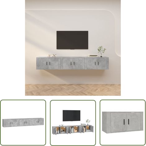The Living Store TV-Wandschränke 3 Stk. Betongrau 80x34,5x40 cm - TV-Schrank - Beton Grau - Wandregal - Wohnzimmereinrichtung - Fernsehschrank (1/5)