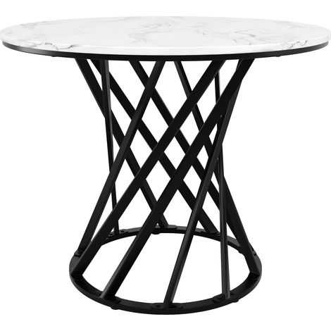 5-teiliges Esszimmer-Set mit 4 Stühlen, runder Tisch Ø80 cm, MDF in Marmoroptik (1/5)