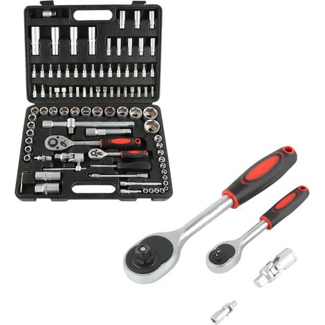 – Coffret cliquet et douilles 94 pcs – Acier chrome vanadium – 1/2' et 1/4' – 38 cm x 28 cm x 8 cm – Compatible avec de nombreuses applications
