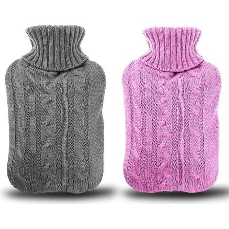 Lot de 2 bouillottes avec housse épaisse et luxueuse Capacité 2 litres Housse amovible et lavable Sans polluants (pi (1/5)