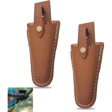 Lot de 2 étuis en cuir pour sécateur de jardin - Porte-outils pour ceinture - Sac pour pinces, sécateurs, ciseaux ou couteau de jardin (marron) (1/5)