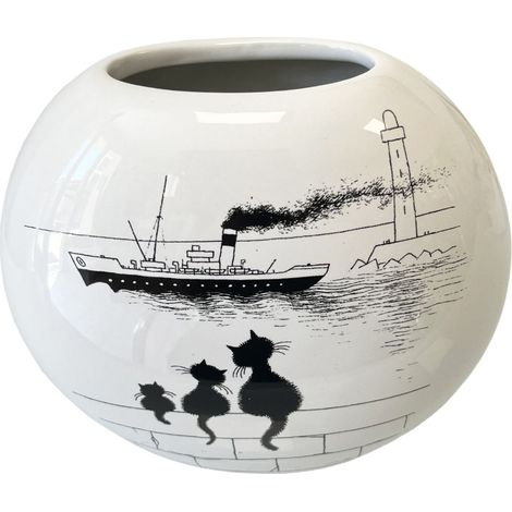 Vase Le Trio en céramique Oval Chats par Dubout (1/2)