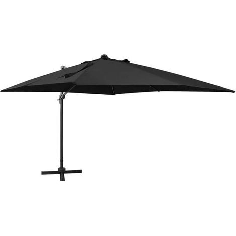 Parasol de jardin déporté avec mât et éclairage LED noir (1/5)