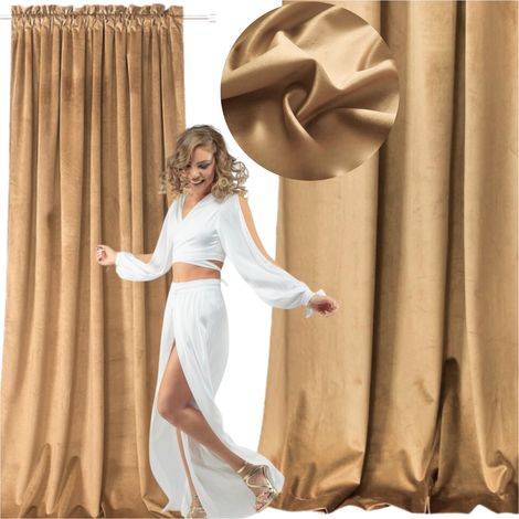 Tenda in velluto beige con nastro oscurante, pronta all'uso, velluto, velluto, rana (1/5)