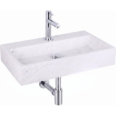 Fortifura Fuente Pack Lave-mains - 38x24x8cmcm - 1 trou de robinet - marbre - robinet Chrome - Blanc (1/2)