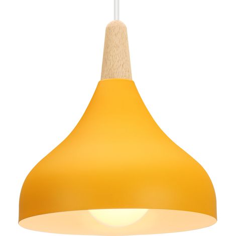 Industrielle Lustre Suspension Contemporain E27 Luminaire Moderne Corde Ajustable Abat-jour en Métal Bois pour Salon Chambre Cuisine Orange (1/5)