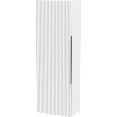 Contemporary Fluted 400mm Tall Wall Hung Bathroom Storage Unit with Single Soft Close Door, Satin White (1/5)