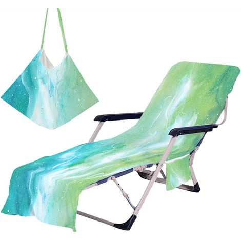 Housse de Chaise de Plage Serviette de Plage Microfibre avec Poche Latérale, Couverture de Chaise Longue de Plage pour Eté Bain de Soleil, Vacances, Jardin (75x210cm, C18)