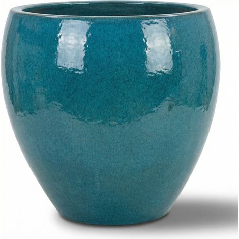Provencelia Pflanzkübel Lafontaine Ø68 cm Höhe 68 cm frostbeständig, keramisch, handgefertigt, Stahlblau (1/5)