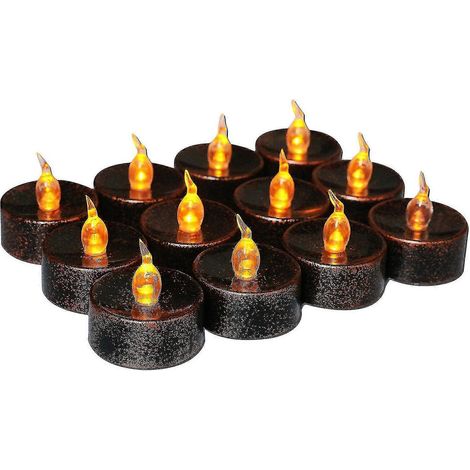 Lot de 12 bougies chauffe-plat sans flamme à piles, effet dégoulinant, bougies noires réalistes, bougies votives LED rondes pour mariage, fête, Halloween, Noël, décoration intérieure (1/4)