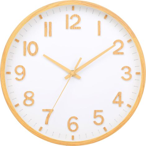 Horloge murale silencieuse de 20 cm sans bruit de tic-tac, horloge moderne à piles pour maison, salon, chambre à coucher, cuisine, bureau, décoration murale (texture jaune, 20 cm) (1/5)