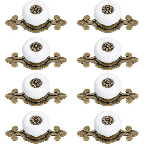 Lot de 8 boutons de porte en céramique crème, style vintage, pour meubles de cuisine, bureau ou salon. (1/4)