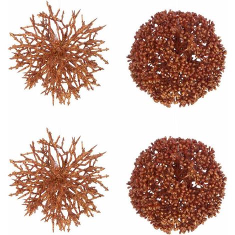 Lot de 4 Boules de Noël "Corail" 10cm Orange