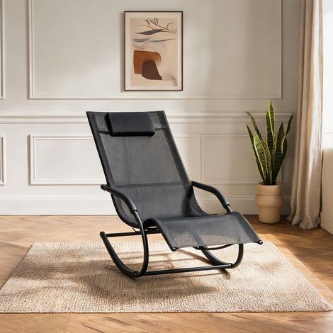 Fauteuil à bascule noir en métal et Textilène pour jardin (1/5)