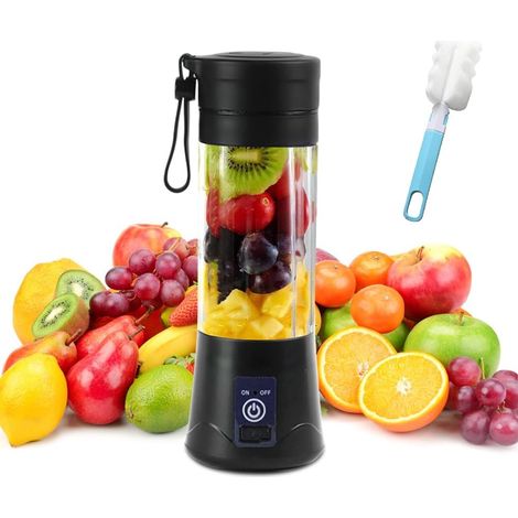 380 ML Mixeur Portable USB, Mixeur Smoothie Personnel Mélangeur Électrique de Presse-agrumes Blender avec 6 Lames pour Shakes Smoothies Jus Tasse de Mixage pour Cuisine Bureau Voyage Noir (1/5)