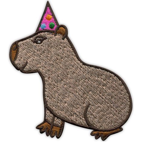 Aufnäher Capybara mit Partyhut – zum Aufnähen – gestickter Aufnäher/Abzeichen/Emblem