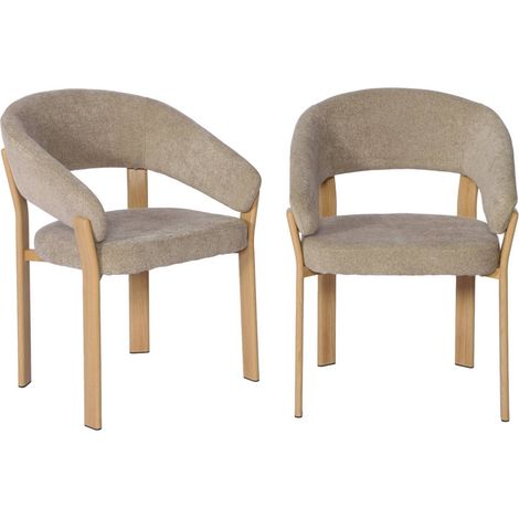 sweeek - 2er-Set Vintage-Sessel aus Stahl mit heller Holzoptik und strukturiertem Bezug, Strukturierter Stoff, Helles Holz (1/5)