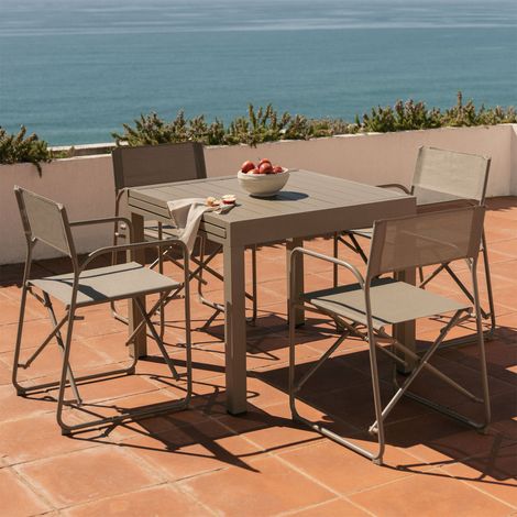 Set de table extensible 90-180x90 cm en aluminium Starmi et 4 chaises de réalisateur pliantes de jardin en acier M SKLUM Moka Brown (1/5)