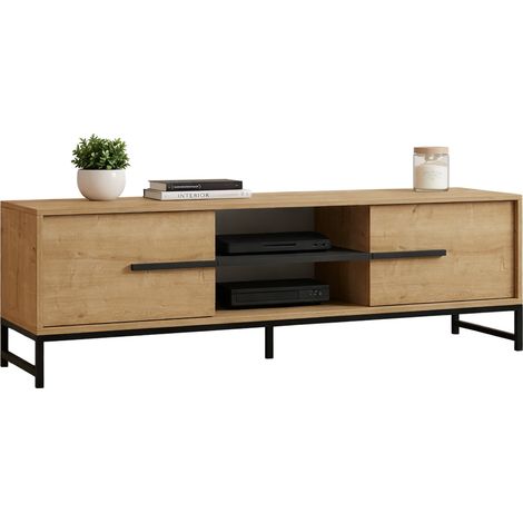 TV-Schrank Cinaglio, ein Regal, 2 Türen, 4 Fächer, 160x40x50 cm, Eichenbraun