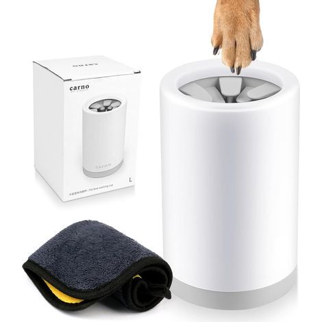 Nettoyeur de Pattes Chien de Moyenne, Portable Lave Pattes avec Serviette et Poils en Silicone Amovibles, Nettoie Pattes Chien, Brosse Kit de Nettoyage de Pattes pour Chien Chat(Gris) (1/5)
