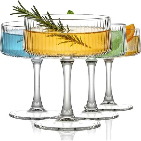Verres à Cocktail Coupe 260 ml, Martini Striés Vintage, Coupes Champagne et Espresso sur Pied, Côtelés pour Prosecco, Margarita, Cosmopolitan et Desserts (1/5)