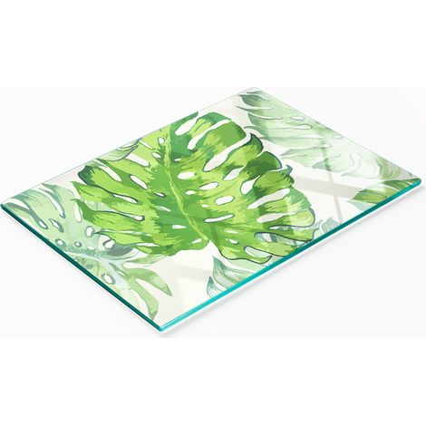 Tagliere da cucina in vetro temperato con grafica a foglie tropicali, 80x52 cm (1/5)