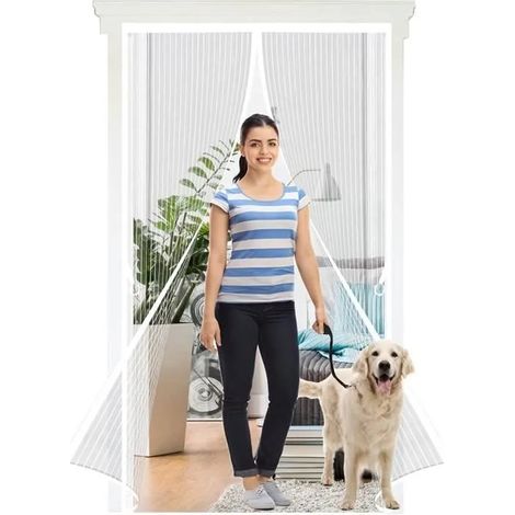 Moustiquaire de Porte Magnétique Rideau 80x210cm,Aimants Porte Anti Mouche Aimant pour Porte de Balcon,Porte de Terrasse,Blanc (1/4)