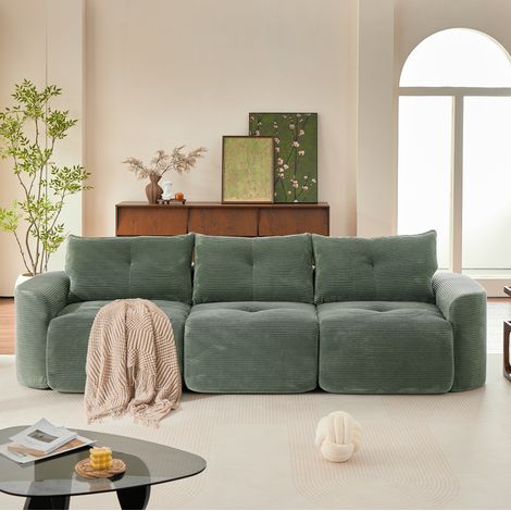 Divano 3 posti modulare 279x100x84 cm in velluto a coste verde 2+1 FloraGrace (1/5)