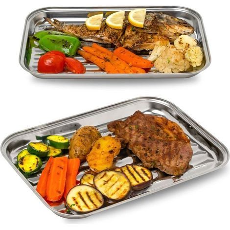 Grille Panier Set de 2 - Acier Inoxydable Paniers a Grillades - Plat de Cuisson Legumes & Viande Barbecue avec Trous (1/5)