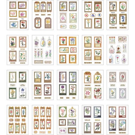 20 Étiquettes Vintage Résistantes à l'Eau, Autocollants Déco pour Carnet, Bouteille, Ordinateur, Fleurs (1/5)