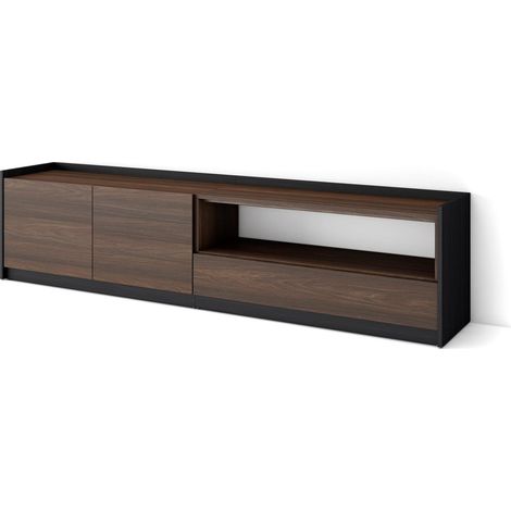Skraut Home - Mueble TV, Televisión, 207x37x50cm, Para TV hasta 80", Roble oscuro y Negro (1/5)