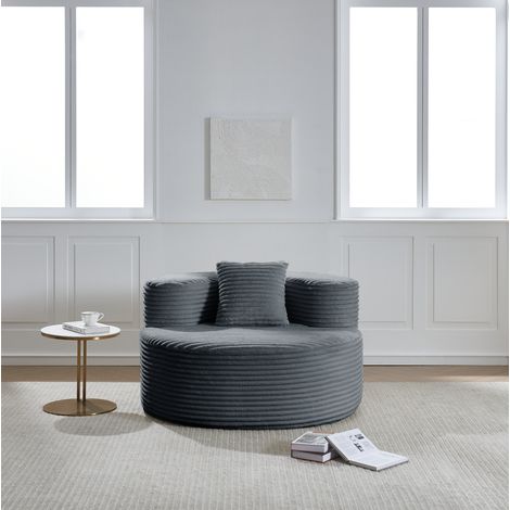 Sillón puff 112x105x59 cm gris oscuro, con cojín, tejido de pana, sin montaje MEUBLIV (1/5)