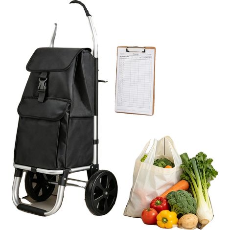 Carrito de la compra, bolsa impermeable desmontable, aleación de aluminio ligera, negro. (1/5)