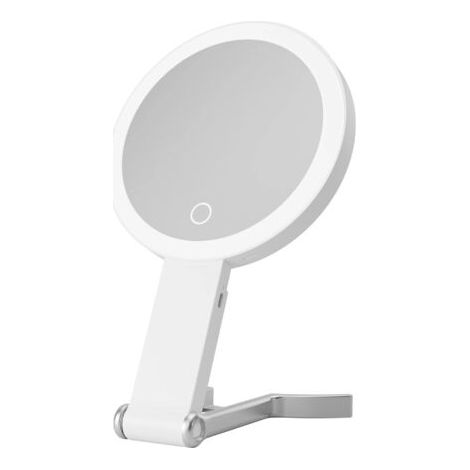 Miroir grossissant éclairé, miroir grossissant de voyage, double face 10x/1x 3 couleurs, éclairage rechargeable, pliable, à main, suspendu, de table, 3 façons d'utiliser le miroir, blanc (1/5)