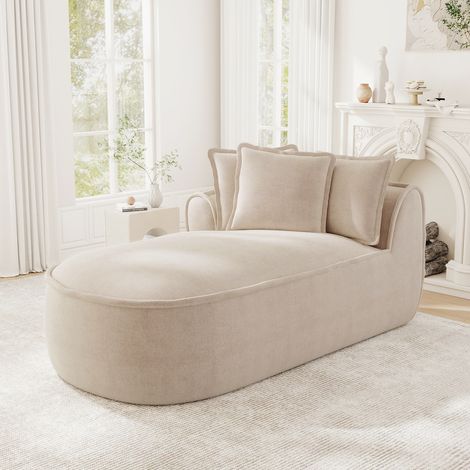 Canapé Manchester avec méridienne gauche et coussins en chenille - Taupe clair (1/5)