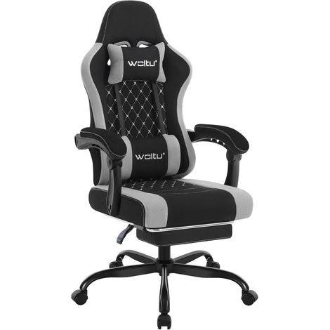 WOLTU Sedia Gaming - Poltrona Ufficio con Supporto Lombare e Poggiatesta - Altezza Regolabile - Nero+Grigio (1/5)