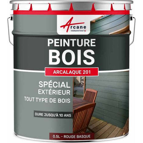 Arcane Industries – Peinture bois extérieur microporeuse 0.5 L – Rouge basque RAL 3011 – Haute protection UV et intempéries – Application directe sans primaire