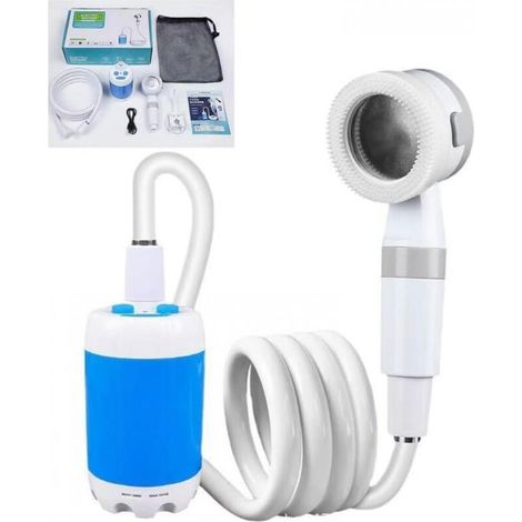 Douche portable rechargeable pour camping – Débit réglable 3/5L/min – Batterie 4000mAh pour 60 min d'utilisation – Tuyau 2m