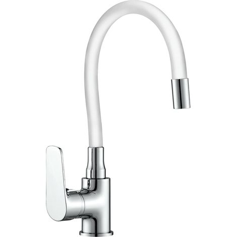Monomando fregadera caño goma flexible blanco (1/5)