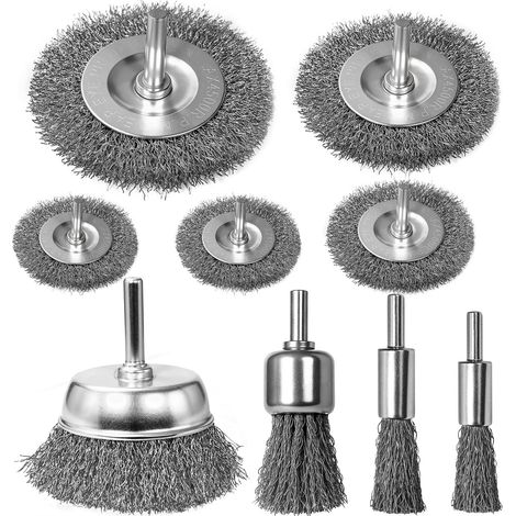 Brosse métallique pour perceuse avec tige de 6 mm, 9 disques abrasifs grossièrement ondulés en acier au carbone pour visseuse sans fil pour polissage, meulage, dérouillage, ébavurage, couleur (1/5)
